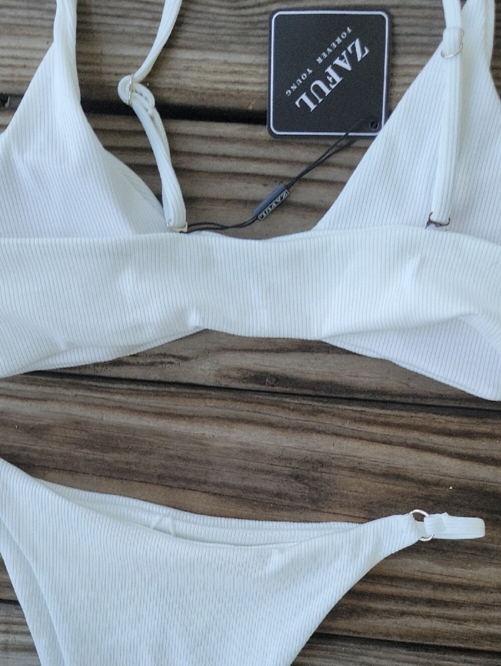 Zaful White Ribbed Ring-Front Bikini Set - Picture 7 of 7